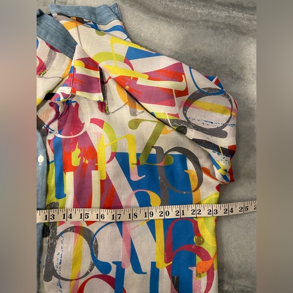 VTG Colorful Alphabet Blue Colorblock Size 2X Button Down Collared Shirt - Picture 7 of 10
